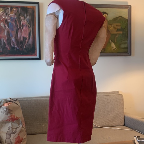FASHION TO FIGURE STRETCH CHERRY RED BURGUNDY RUCHED FRONT WIGGLE DRESS - Picture 4 of 13